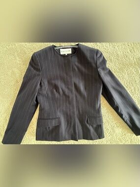 Jaeger Cropped Wool Cashmere Blazer UK 10 US 8 Dark Academia Pinstripe